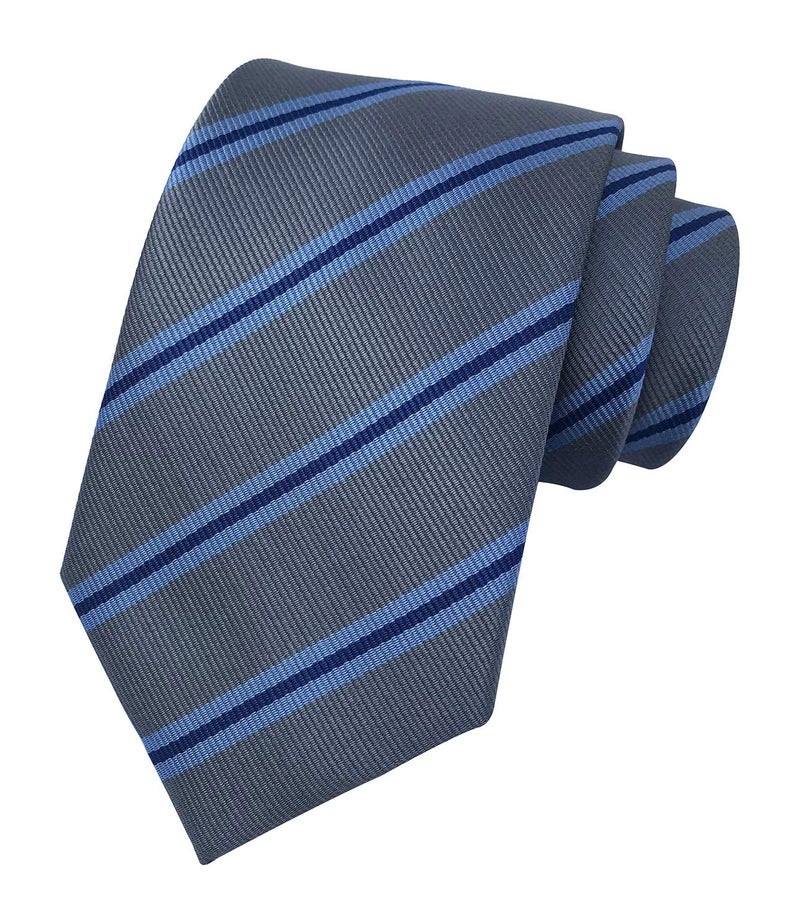 Secdtie Mens Repp Soft Grey Blue Silk Ties Fine Stripe Self Working Formal Suit Neckties - Image 1